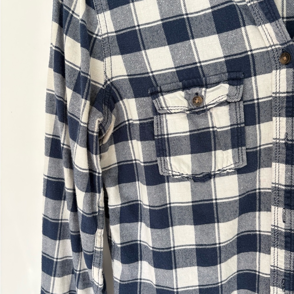 HOLLISTER Navy Blue White Plaid Flannel Button Down Shirt Size Small Cozy 90s - Picture 4 of 6